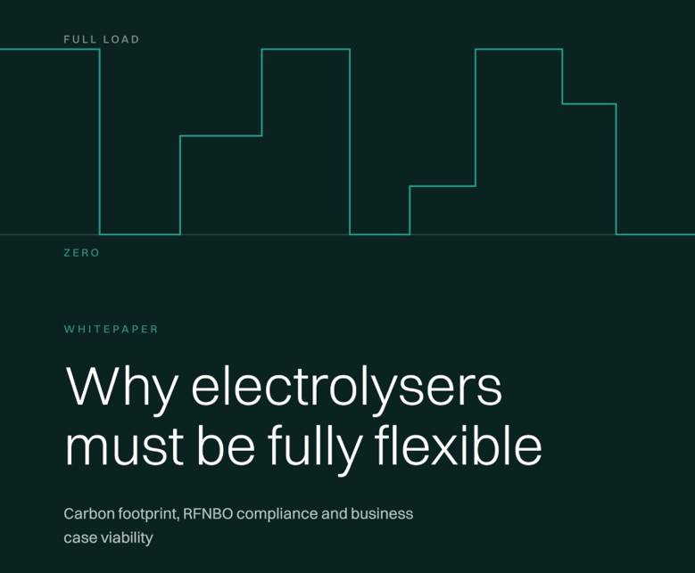 Whitepaper cover: Why electrolysers must be fully flexible – carbon footprint, RFNBO compliance and business case viability